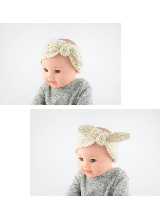 IZUS Turban Headband Baby Girl - Warm Rabbit Knot Hair Band, Knit Head Wrap for Newborn, Toddler and Children (Red + Beige) - Image 3
