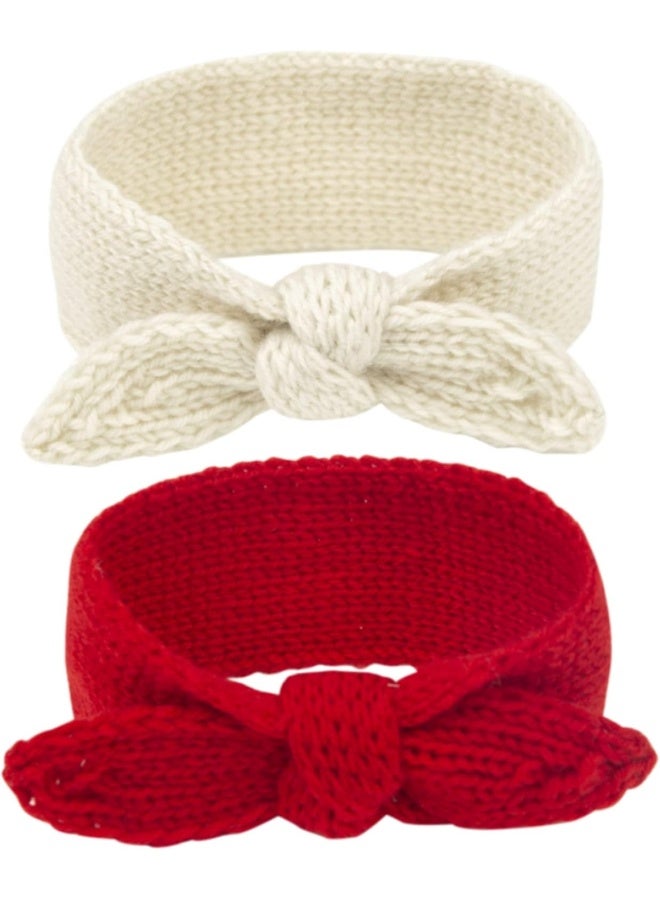 IZUS Turban Headband Baby Girl - Warm Rabbit Knot Hair Band, Knit Head Wrap for Newborn, Toddler and Children (Red + Beige) - Image 1