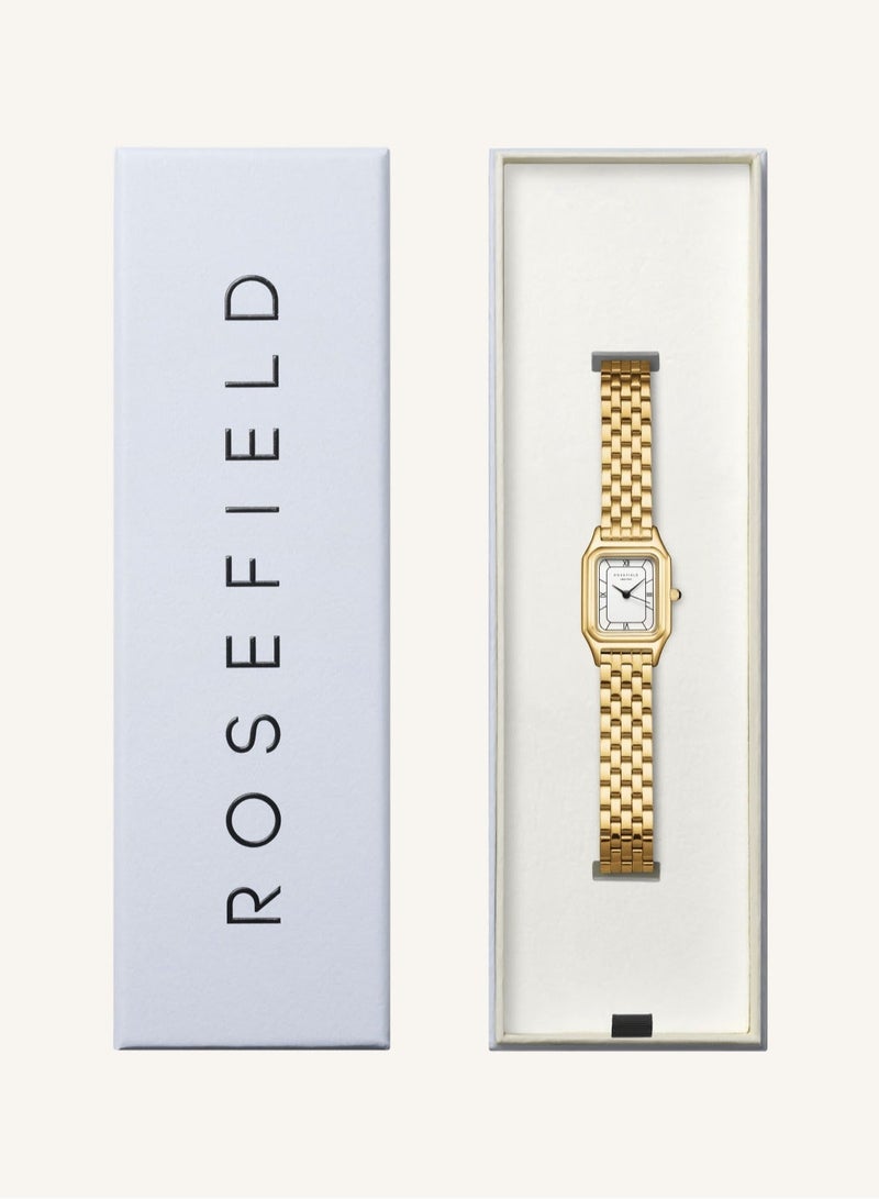 روزفيلد آيفي أبيض أسود أرقام رومانية سوار فولاذ ذهبي - Image 4