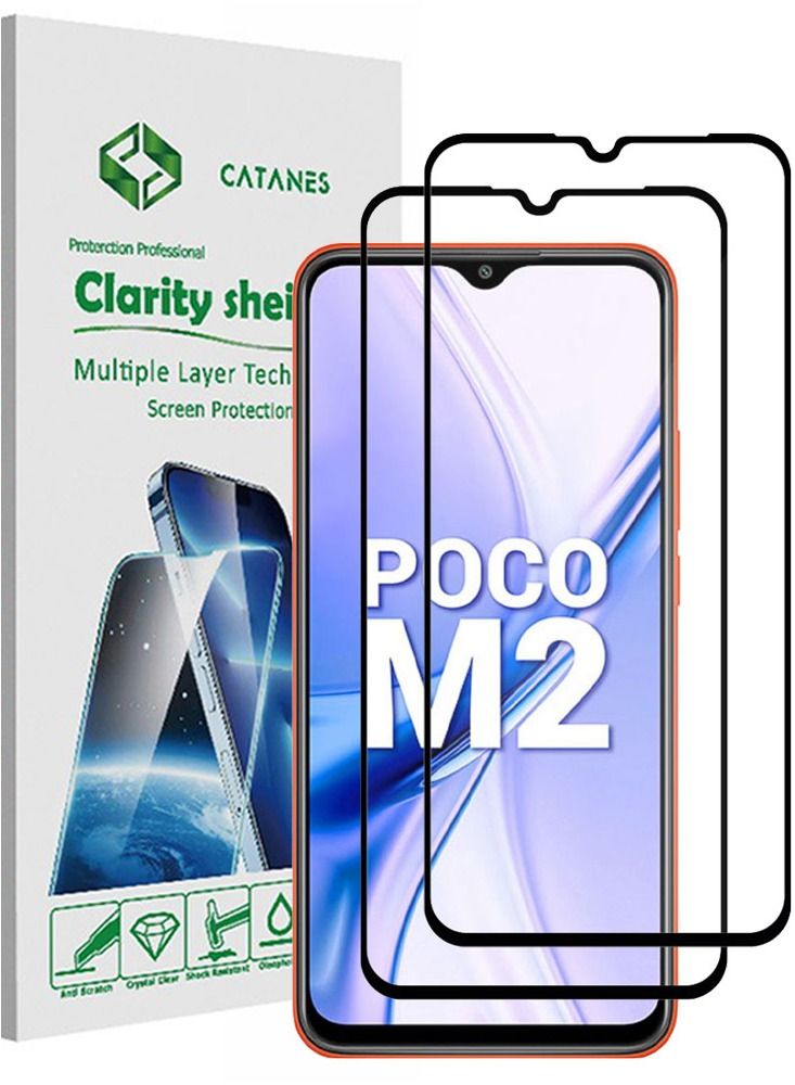 CATANES 2 Pack For Xiaomi Poco M2 Screen Protector Tempered Glass Full Glue Back - Image 1
