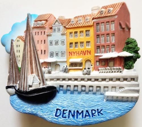 WitnyStore Tiny Nyhavn Harbor in Copenhagen Denmark Northern Europe Tourist Attractions Resin Refrigerator Magnet Traveler Souvenir Gift Memento 3D Fridge Magnets - Image 1