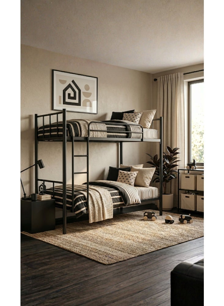 Karnak Casio Heavy Duty Steel Bunk Bed 90 x 190 cm Double Deck Bunk Bed Frame for Home & Shared Spaces (Black) - Image 1