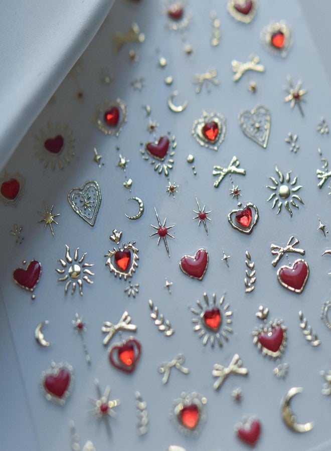 TailaiMei 2 Sheets Embossed Golden Heart Nail Stickers, 3D Design Self-Adhesive Nail Art Decals for DIY Nail Decorations (504) - Image 4