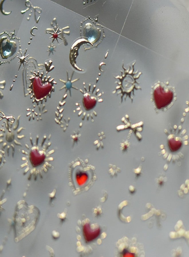 TailaiMei 2 Sheets Embossed Golden Heart Nail Stickers, 3D Design Self-Adhesive Nail Art Decals for DIY Nail Decorations (504) - Image 3