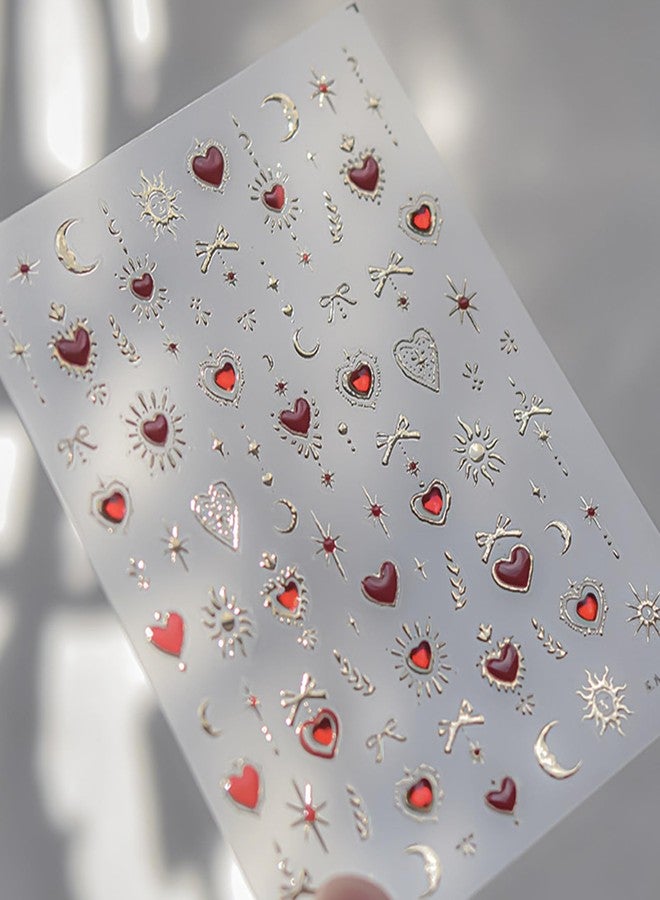 TailaiMei 2 Sheets Embossed Golden Heart Nail Stickers, 3D Design Self-Adhesive Nail Art Decals for DIY Nail Decorations (504) - Image 2