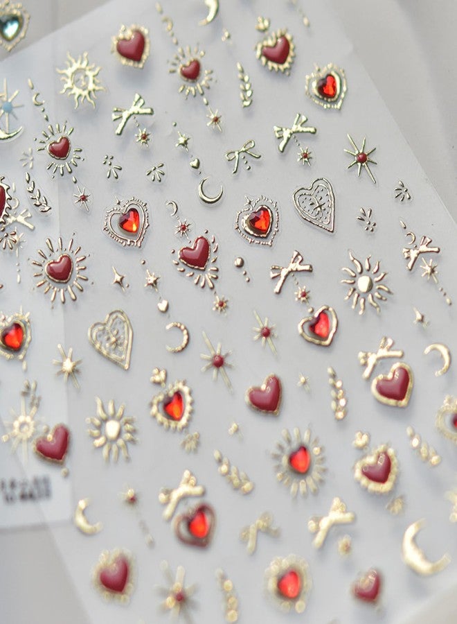 TailaiMei 2 Sheets Embossed Golden Heart Nail Stickers, 3D Design Self-Adhesive Nail Art Decals for DIY Nail Decorations (504) - Image 5