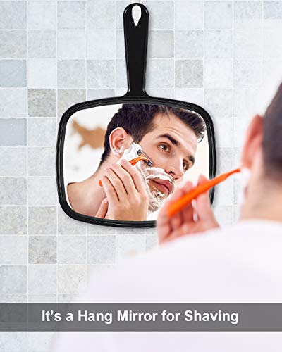 PROTECLE Large Hand Mirror, Salon Barber Hairdressing Handheld Mirror with Handle (Square Black 10.3"x7.4") - Image 4
