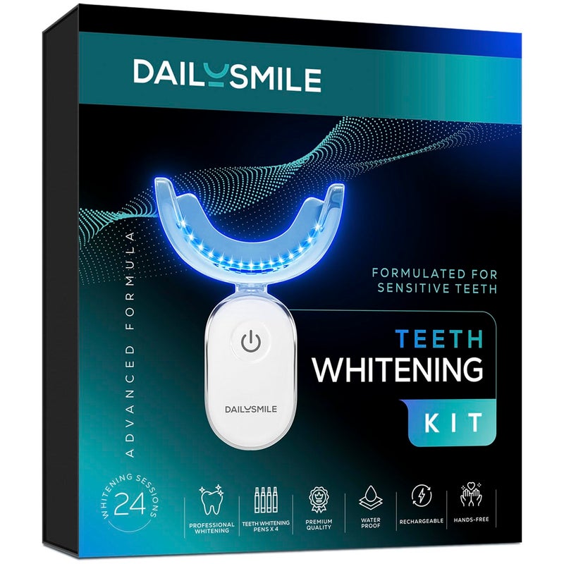 DailySmile مجموعة تبييض الأسنان من دايلي سمايل مع ضوء LED - مصممة للأسنان الحساسة، بدون استخدام اليدين، ضوء LED مقاوم للماء و 4 أقلام جل، نتائج فورية - Image 1