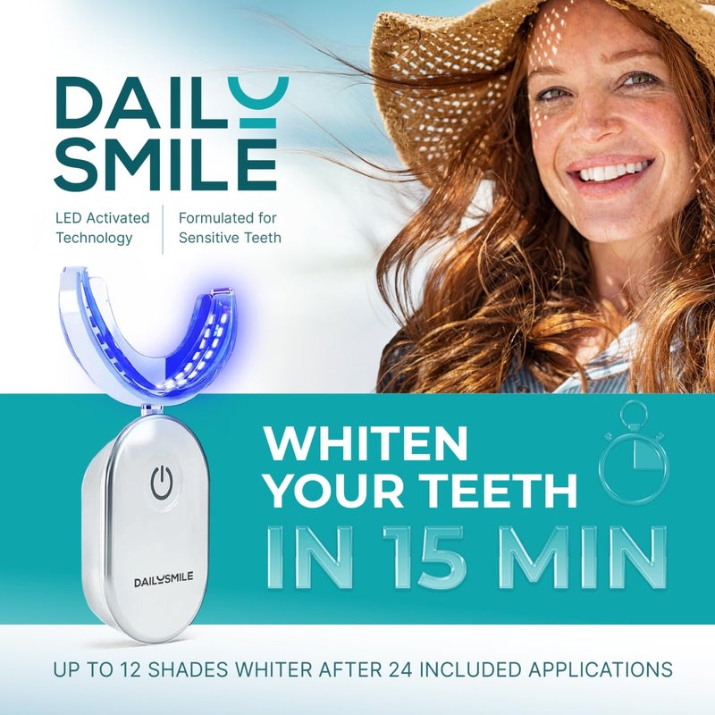 DailySmile مجموعة تبييض الأسنان من دايلي سمايل مع ضوء LED - مصممة للأسنان الحساسة، بدون استخدام اليدين، ضوء LED مقاوم للماء و 4 أقلام جل، نتائج فورية - Image 2