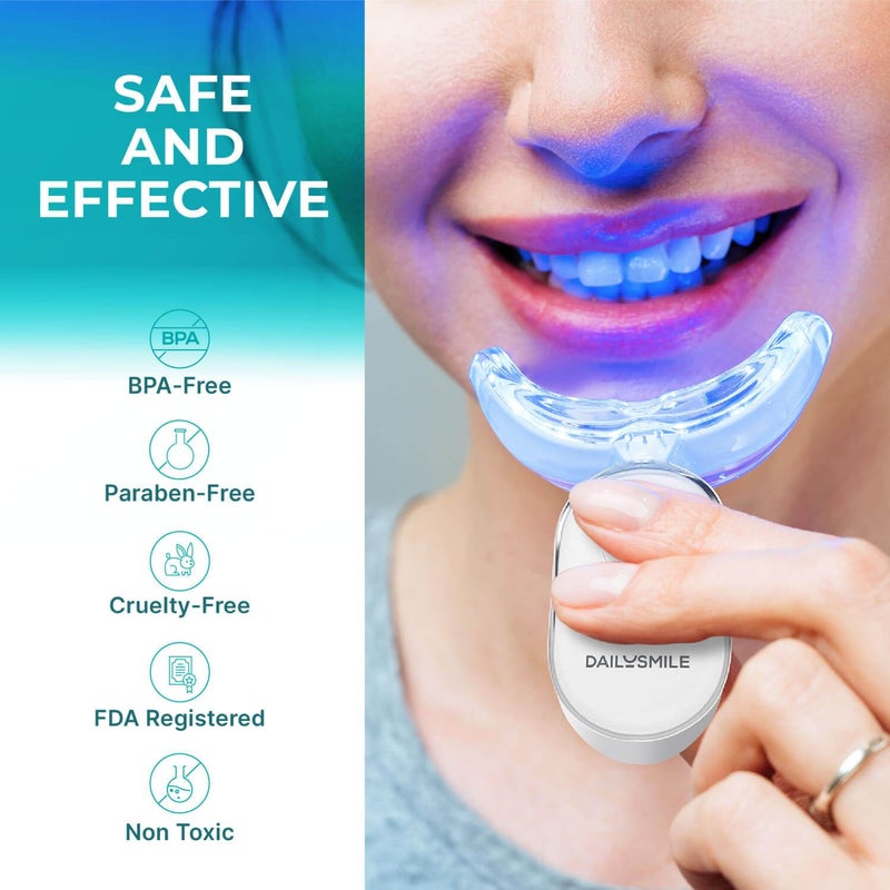 DailySmile مجموعة تبييض الأسنان من دايلي سمايل مع ضوء LED - مصممة للأسنان الحساسة، بدون استخدام اليدين، ضوء LED مقاوم للماء و 4 أقلام جل، نتائج فورية - Image 5