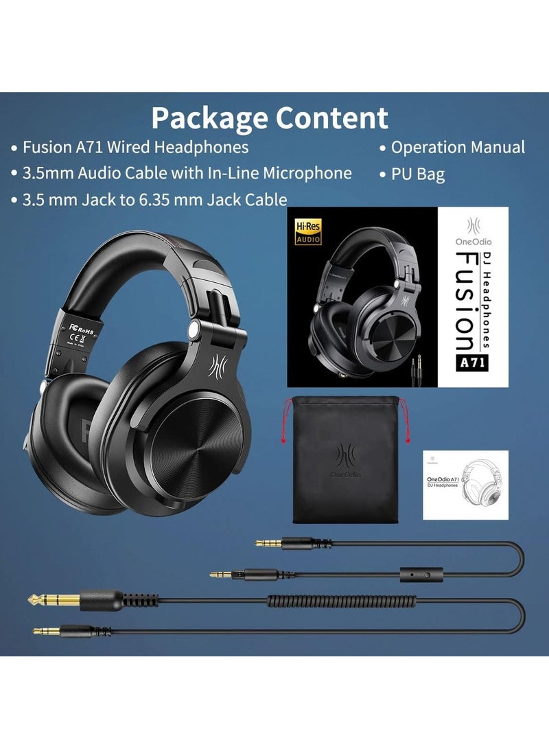 OneOdio A71 Hi-Res Studio Recording Headphones - Wired Over Ear Headphones with SharePort, Professional Monitoring & Mixing Foldable Headphones with Stereo Sound (Black) - Image 2