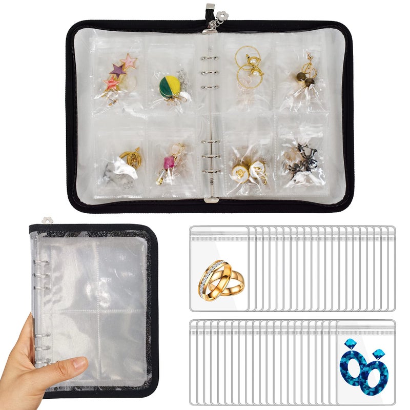 LingLingo Earring Organizer Case Travel Jewelry Organizer Transparent Jewelry Storage Book for Necklace Bracelet Ring Holder with Small Clear Zippered Pouch - Image 1