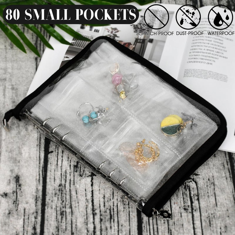 LingLingo Earring Organizer Case Travel Jewelry Organizer Transparent Jewelry Storage Book for Necklace Bracelet Ring Holder with Small Clear Zippered Pouch - Image 5