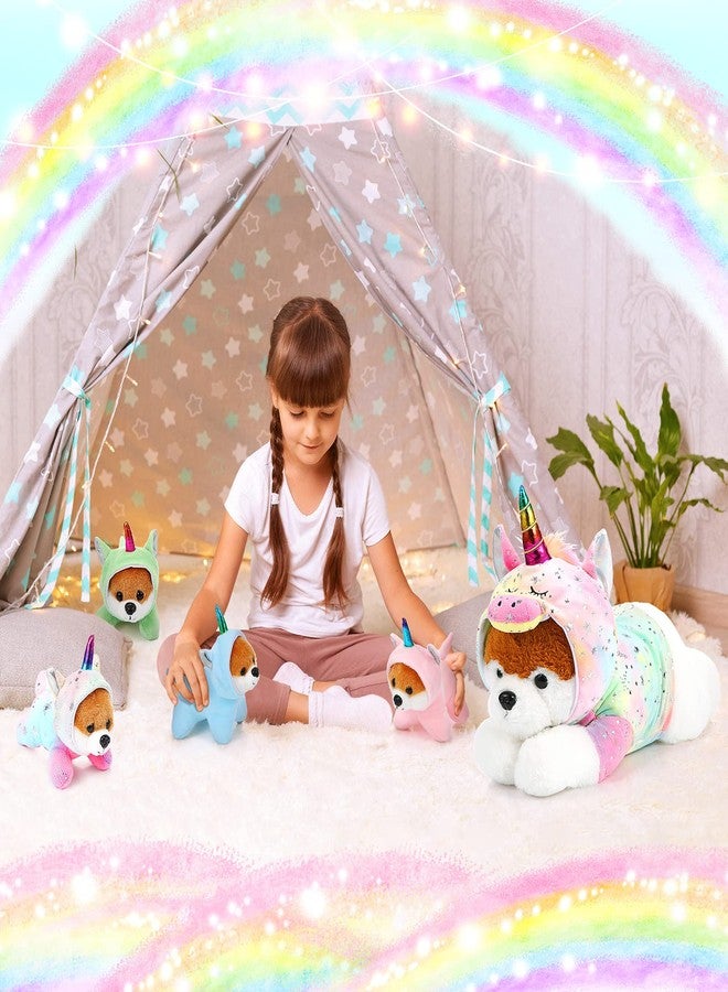 سكايليتي مجموعة سكايليتي المكونة من 5 قطع من دمى الكلاب المحشوة، تتضمن كلبة أم كبيرة مع 4 جراء صغيرة لطيفة وناعمة، مثالية لحفلات أعياد ميلاد الأطفال (جراء وحيد القرن). - Image 5