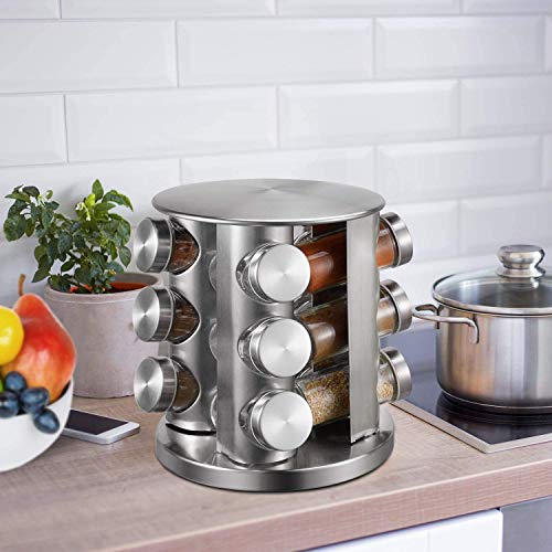 Jolfay Multipurpose Stainless Steel And Glass Revolving Hanging Shelves Countertop Spice Rack 12 In 1 / Masala Rack Set/Condiment Face, Nose Set/Spice Container (Multi) - Image 4