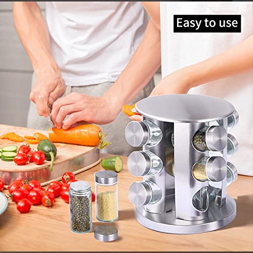 Jolfay Multipurpose Stainless Steel And Glass Revolving Hanging Shelves Countertop Spice Rack 12 In 1 / Masala Rack Set/Condiment Face, Nose Set/Spice Container (Multi) - Image 5