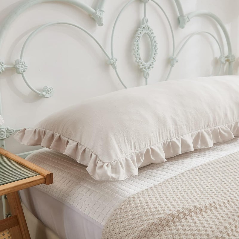 Merryword Beige Grey Body Pillow Cover 20x54inches Long Pillowcase Ruffled Pillowcases Shabby Chic Ruffled Fringe Decor Cute Body Ruffled Pillow Sham - Image 5