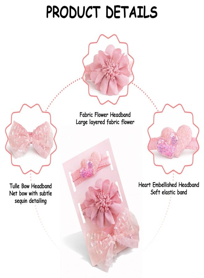 SYGA 3 Pcs Baby Girl Headband Soft Flower Bow Strechable Hairband Suitable For Newborns, Infants, Toddlers And Kids 0-3 Years(Color - 1006),Multi - Image 4