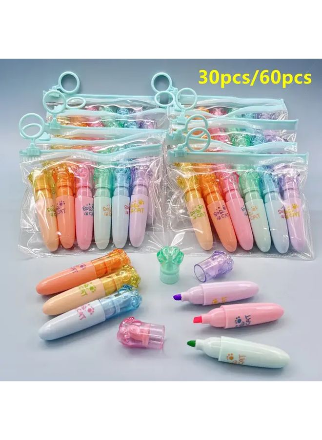 5 Packs 30 Pieces Cat Paw Highlighters 6 Color Markers Portable For School Office - Image 1