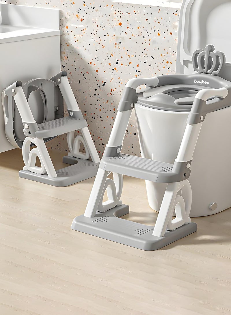 BAYBEE Royal Baby Potty Seat for Kids With Ladder For Western Toilets Kids Toilet Potty Training Seat For Baby With Handle Cushion Kids Potty Chair Kids Potty Seat For Baby Kids 1 To 10 Years Boy Girl Grey - Image 1