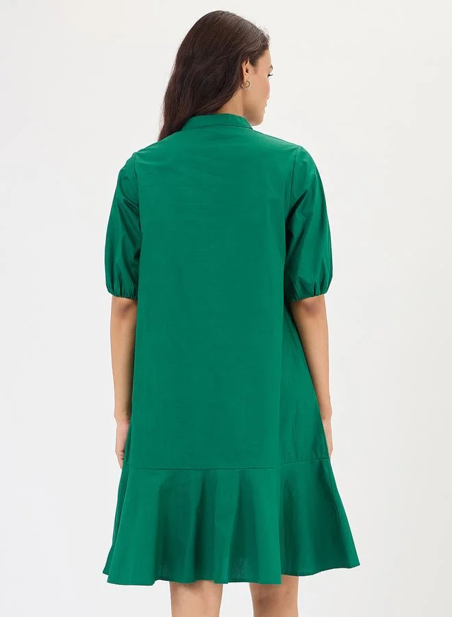 Femmella Green Poplin Button Down Knee Length Dress