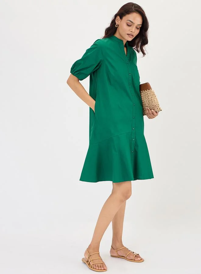 Femmella Green Poplin Button Down Knee Length Dress