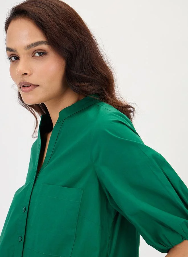 Femmella Green Poplin Button Down Knee Length Dress