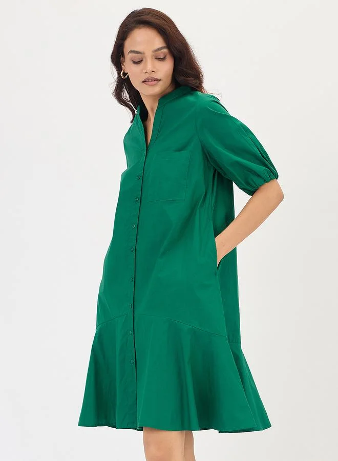 Femmella Green Poplin Button Down Knee Length Dress
