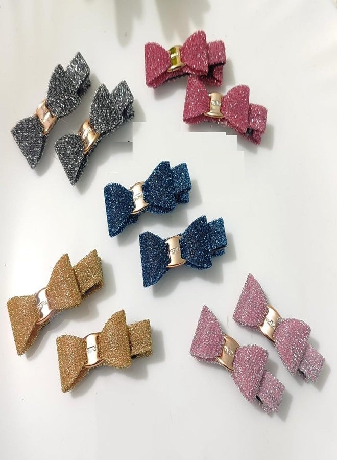 ZUGAD Hair Bow Clip, Girl Fancy Clip, Luxury Claw Hair Clip Glitter Design for Baby and Kids Girl, Toddler, 10 Pcs Head Accessory Trendy Fashionable (Age 2-12) (10 PC Glitter Hair Bow) - Image 1