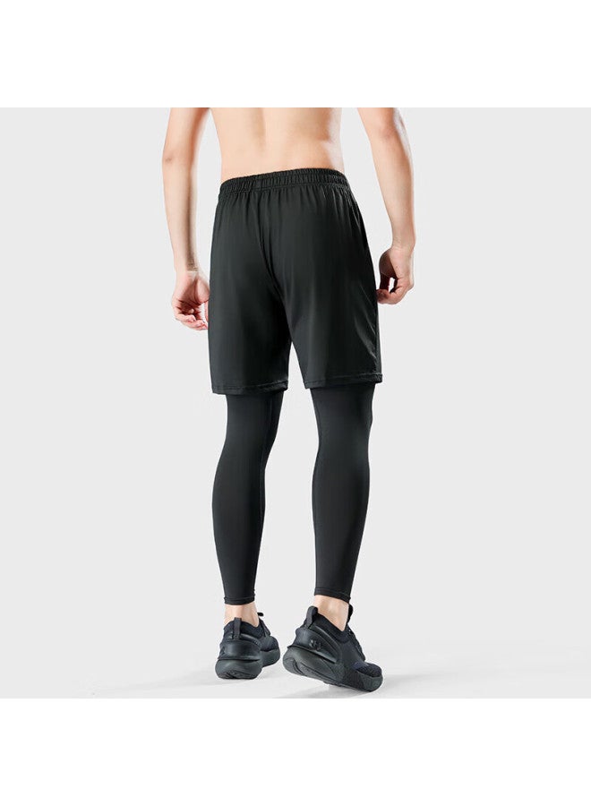 Fandimu Men's Fleece-lined Sports Compression Leggings Two-piece Set High Elastic Breathable Fitness Running Warm Training Tights - Image 5