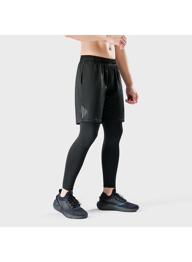 Fandimu Men's Fleece-lined Sports Compression Leggings Two-piece Set High Elastic Breathable Fitness Running Warm Training Tights - Image 4