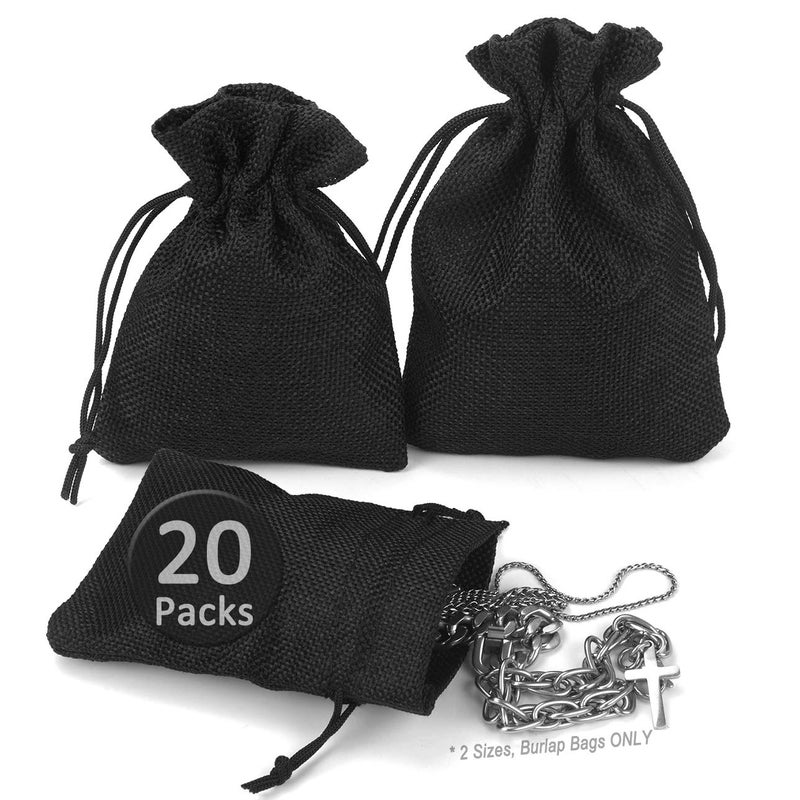 ADVcer Burlap Drawstring Bags Set 55 x 4 and 48 x 35 Sacks 20 for Small Favor Gift Treat Goodie Party Jewelry Little Sachet Coffee Bean Mini Decor Craft Candy Tea Storage Black