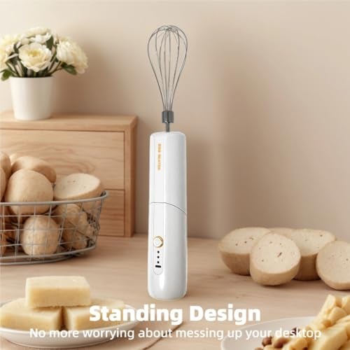 Chidoyii Cordless Hand Mixer, Foldable Design Handheld Electric Whisk with 3 Speed Modes, Hand Held Egg Beater with 2 Detachable Stir Whisks (White) - Image 4