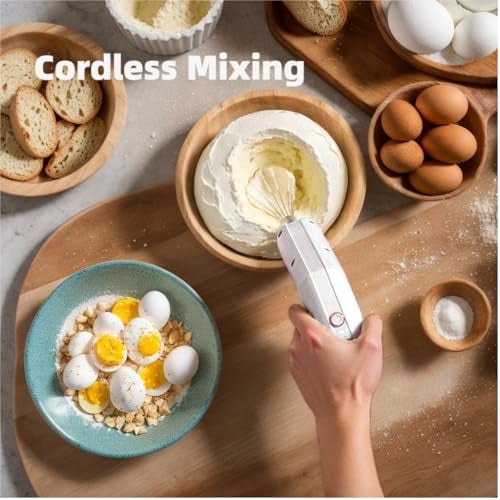 Chidoyii Cordless Hand Mixer, Foldable Design Handheld Electric Whisk with 3 Speed Modes, Hand Held Egg Beater with 2 Detachable Stir Whisks (White) - Image 2