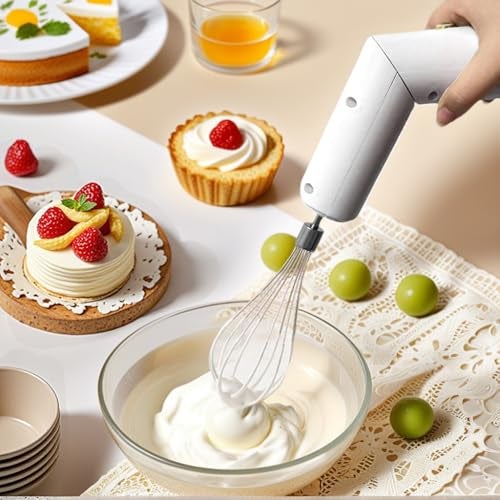 Chidoyii Cordless Hand Mixer, Foldable Design Handheld Electric Whisk with 3 Speed Modes, Hand Held Egg Beater with 2 Detachable Stir Whisks (White) - Image 5