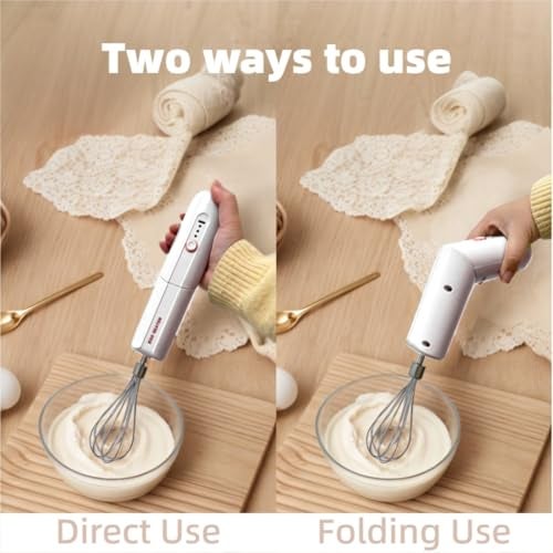 Chidoyii Cordless Hand Mixer, Foldable Design Handheld Electric Whisk with 3 Speed Modes, Hand Held Egg Beater with 2 Detachable Stir Whisks (White) - Image 3
