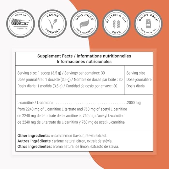 Supersmart - L-Carnitine Formula (Natural Lemon Flavor) - 2-in-1 with Acetyl L-Carnitine & L-Carnitine Tartrate Powder - Amino Acids Complex Supplement | Non-GMO & Gluten Free - 105 g - Image 4