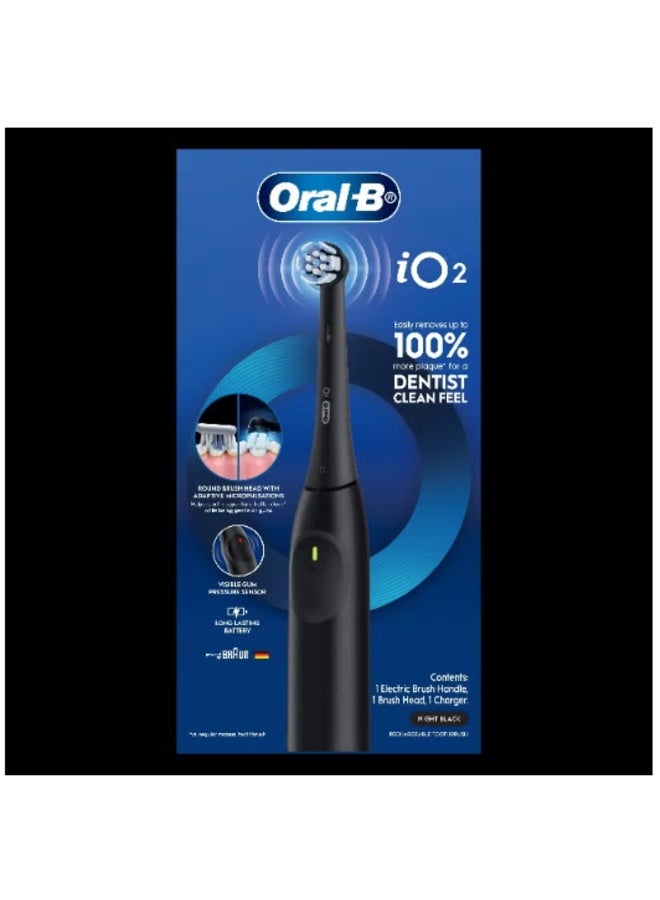 أورال بي فرشاة أسنان كهربائية قابلة لإعادة الشحن Oral-B iO2 Series 2، 3 أوضاع ذكية، مستشعر ضغط، أسود - Image 2