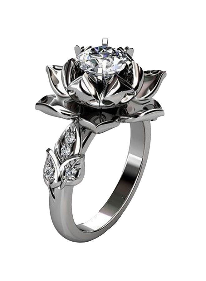 NIBEMINENT Rhinestone Inlaid Water Lily Flower Finger Ring 