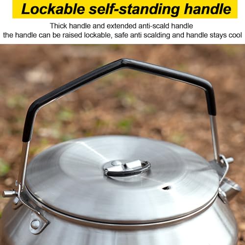 VEADOOLLY Camping Kettle Outdoor Campfire Camp Kettle, 1L Stainless Steel camping tea kettle Coffee Pot, Portable Lightweight Teapot Fast Heating Boiling Water, Ideal for Hiking Picnic Travel, Silver - Image 3