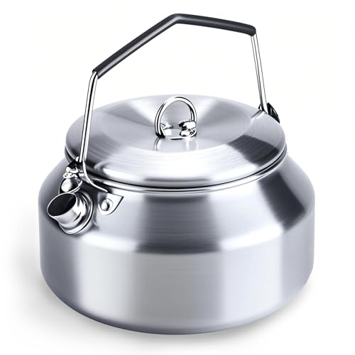 VEADOOLLY Camping Kettle Outdoor Campfire Camp Kettle, 1L Stainless Steel camping tea kettle Coffee Pot, Portable Lightweight Teapot Fast Heating Boiling Water, Ideal for Hiking Picnic Travel, Silver - Image 1