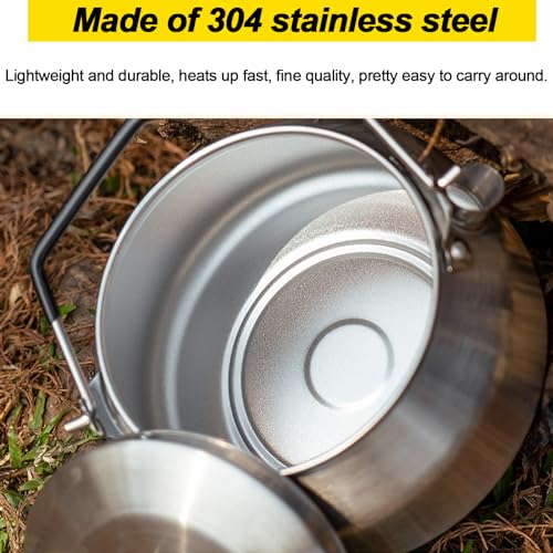 VEADOOLLY Camping Kettle Outdoor Campfire Camp Kettle, 1L Stainless Steel camping tea kettle Coffee Pot, Portable Lightweight Teapot Fast Heating Boiling Water, Ideal for Hiking Picnic Travel, Silver - Image 4