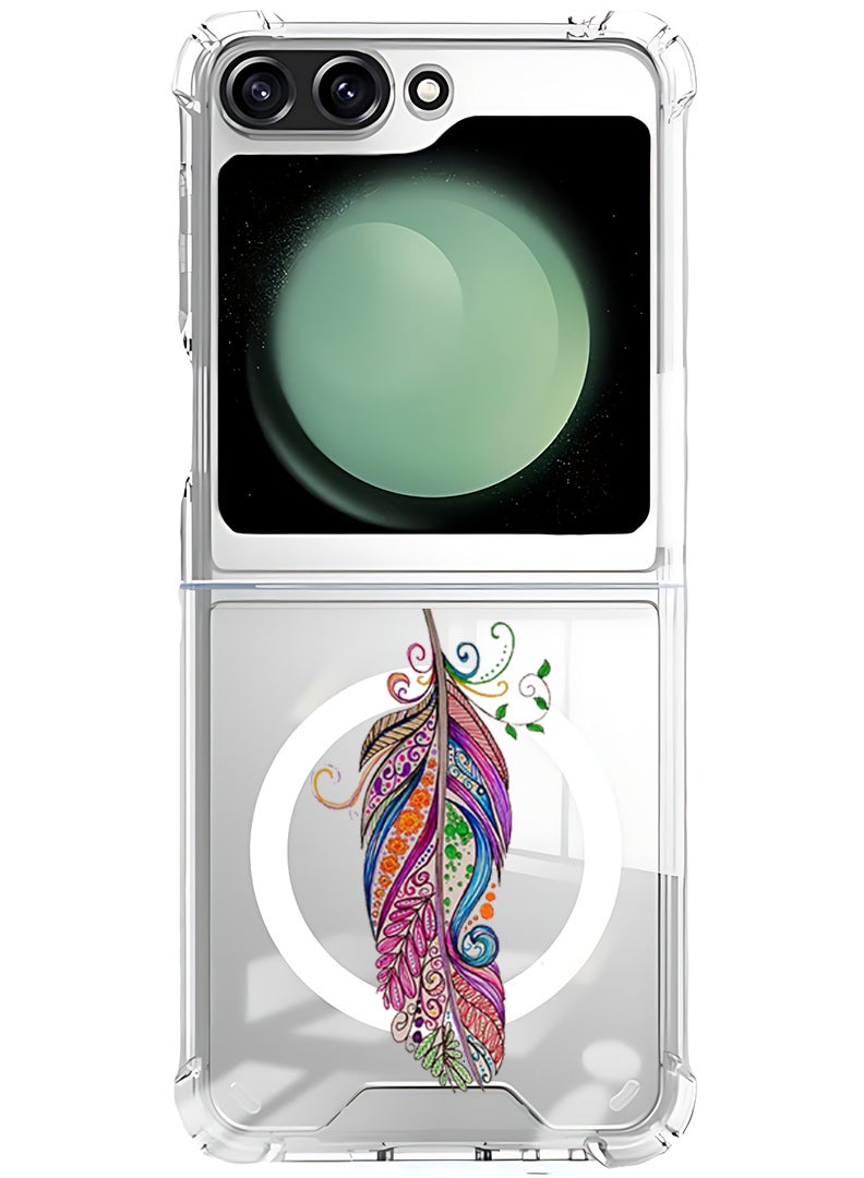 Theodor Magnetic Case for Samsung Galaxy Z Flip 5 Compatible with MagSafe Wireless Charging, Shockproof Phone Bumper Cover Feather - Image 1