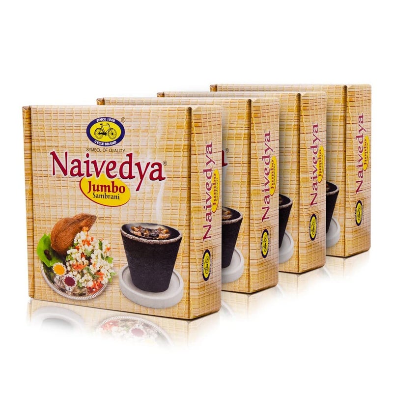Cycle Pure Naivedya Jumbo Sambrani Dhoop Cups for Pooja 16 pcs Havan Cups for Pooja Home Festivals Natural Guggal Dhoop Original Pack of 4 4 Big CupsPack 1 Burner PlatePack - Image 1