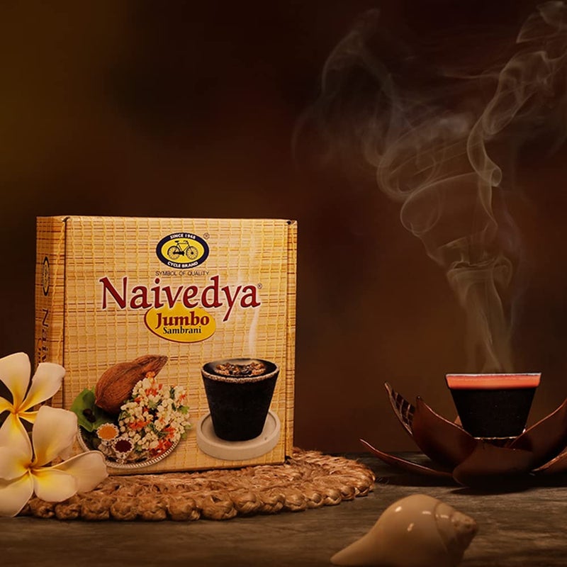 Cycle Pure Naivedya Jumbo Sambrani Dhoop Cups for Pooja 16 pcs Havan Cups for Pooja Home Festivals Natural Guggal Dhoop Original Pack of 4 4 Big CupsPack 1 Burner PlatePack - Image 5