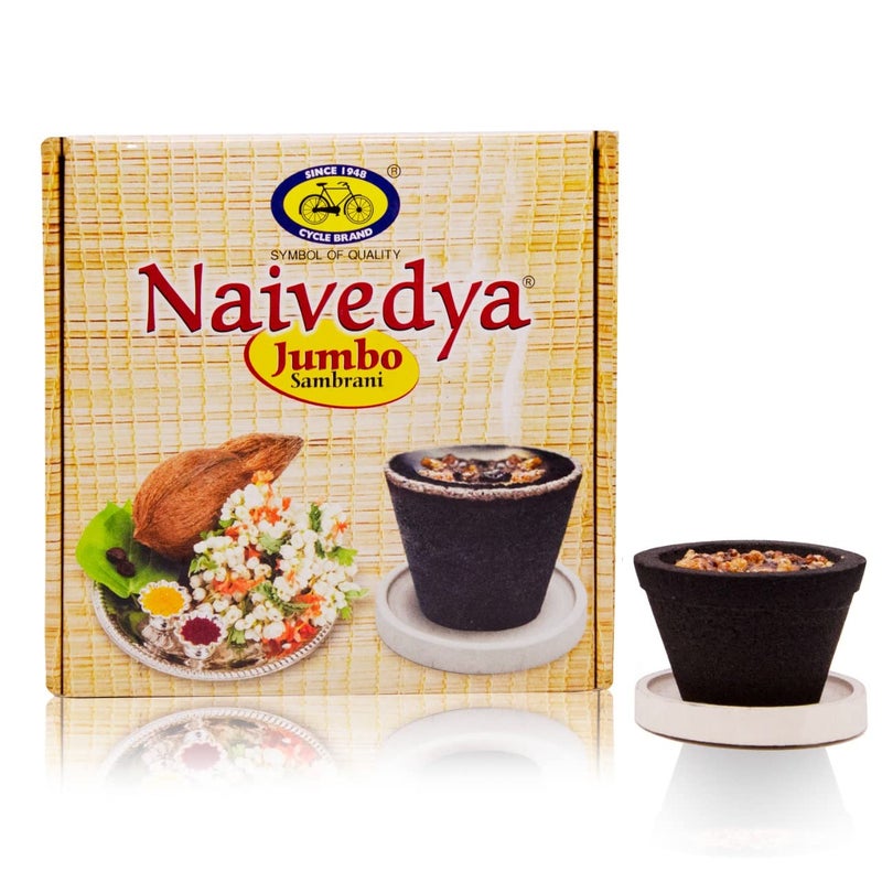 Cycle Pure Naivedya Jumbo Sambrani Dhoop Cups for Pooja 16 pcs Havan Cups for Pooja Home Festivals Natural Guggal Dhoop Original Pack of 4 4 Big CupsPack 1 Burner PlatePack - Image 2