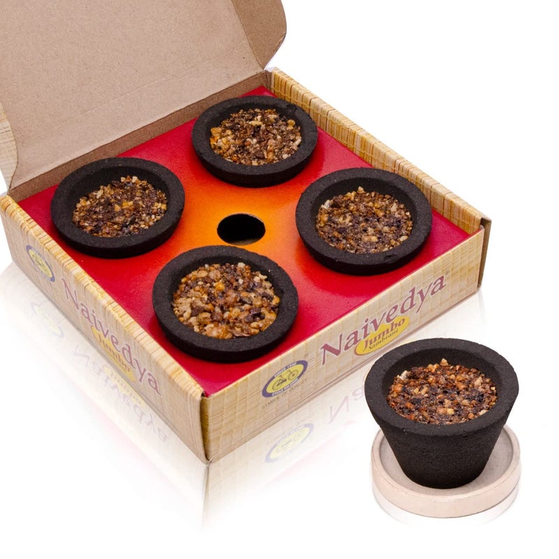 Cycle Pure Naivedya Jumbo Sambrani Dhoop Cups for Pooja 16 pcs Havan Cups for Pooja Home Festivals Natural Guggal Dhoop Original Pack of 4 4 Big CupsPack 1 Burner PlatePack - Image 3