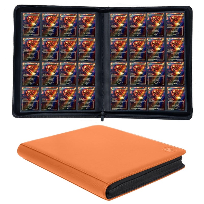 KUOOKING 1000 Pockets Trading Card Binder 16Pocket Card Ablum Compatible with MTGSports Cards Other Standard Size Trading Cards Orange - Image 2