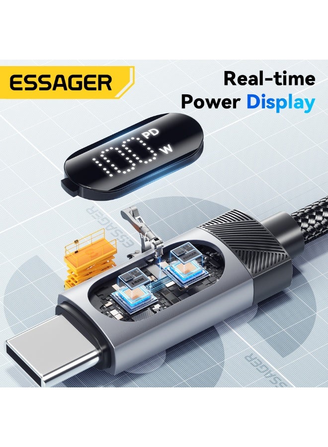 ESSAGER 100W Digital Display Charging Cable, Type C to Type C Digital Display Data Cable with Smart Power Meter for Laptop Tablet Phone, Fast Charging Cable, Nylon Braided(1M, Grey) - Image 4
