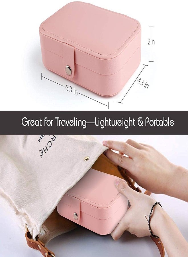 Surfexa Jewellery Organiser PU Leather Zipper Portable Storage Box Case with Dividers Container for Rings, Earrings, Necklace Home Organizer, Pink - Image 2